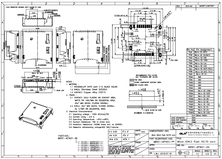 Micro SD4.0 Push H3.70 conn