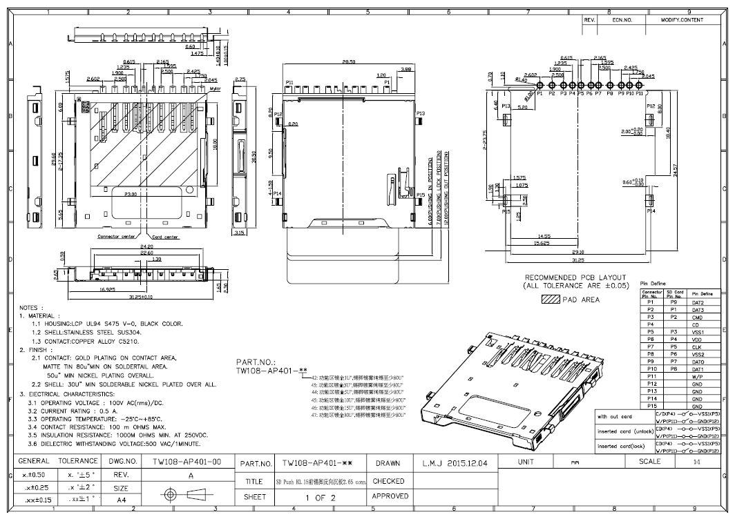 SD PUSH H3.15前锡脚反向沉板 2.65 DIP