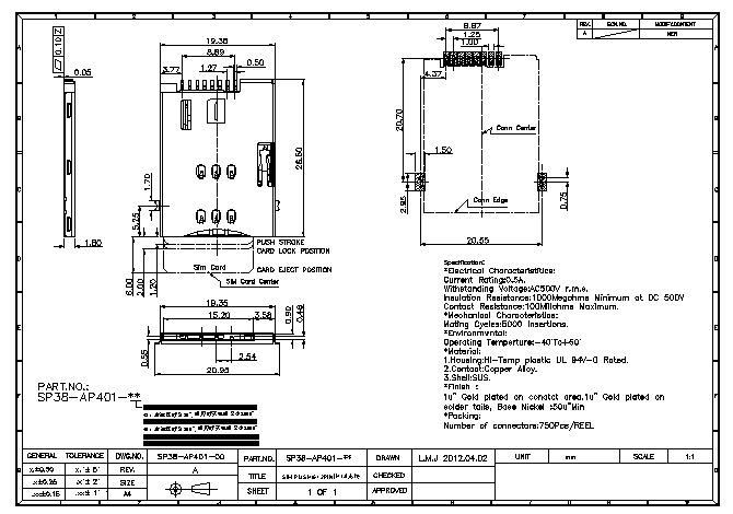 SIM PUSH(6+2PIN)H1.8无柱