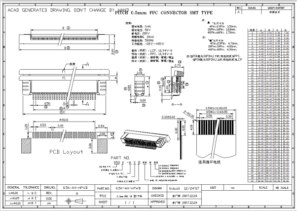 0.5mm FPC (A型)下接