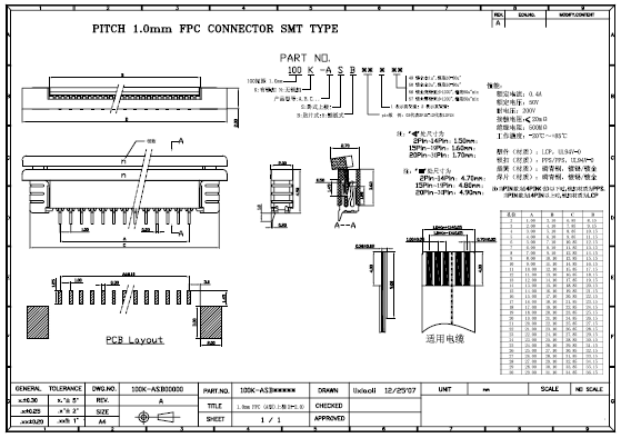 1.0mm FPC (A型)上接(H=2.0)