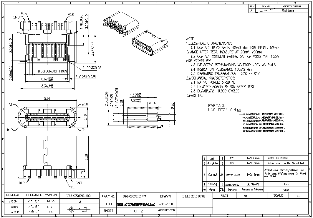 USB3.1-C TYPE(F)180°夾板式(6.5mm)