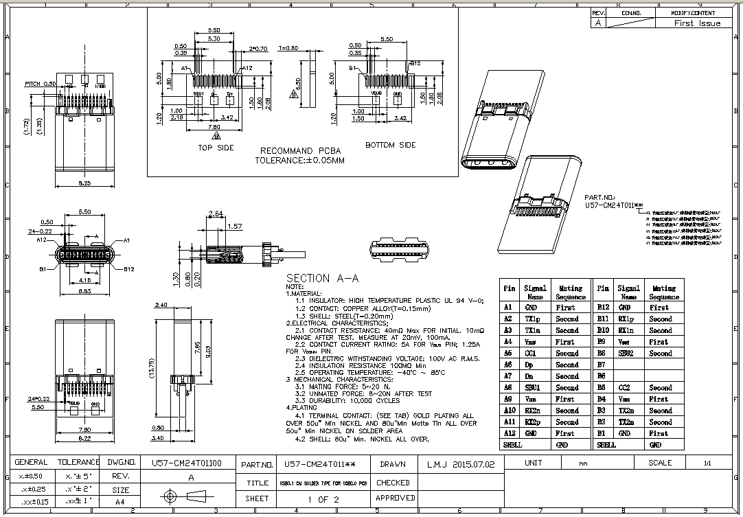 USB3.1 CM SOLDER TYPE FOR USB2.0 PCB