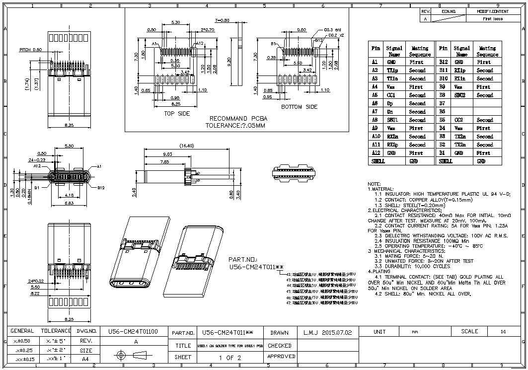 USB3.1 CM SOLDER TYPE FOR USB3.1 PCB