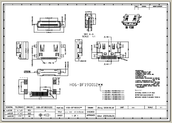 HDMI C TYPE 沉板式母座(外壳贴板式)