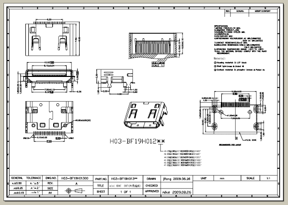 HDMI C TYPE 母座(外壳插板式)